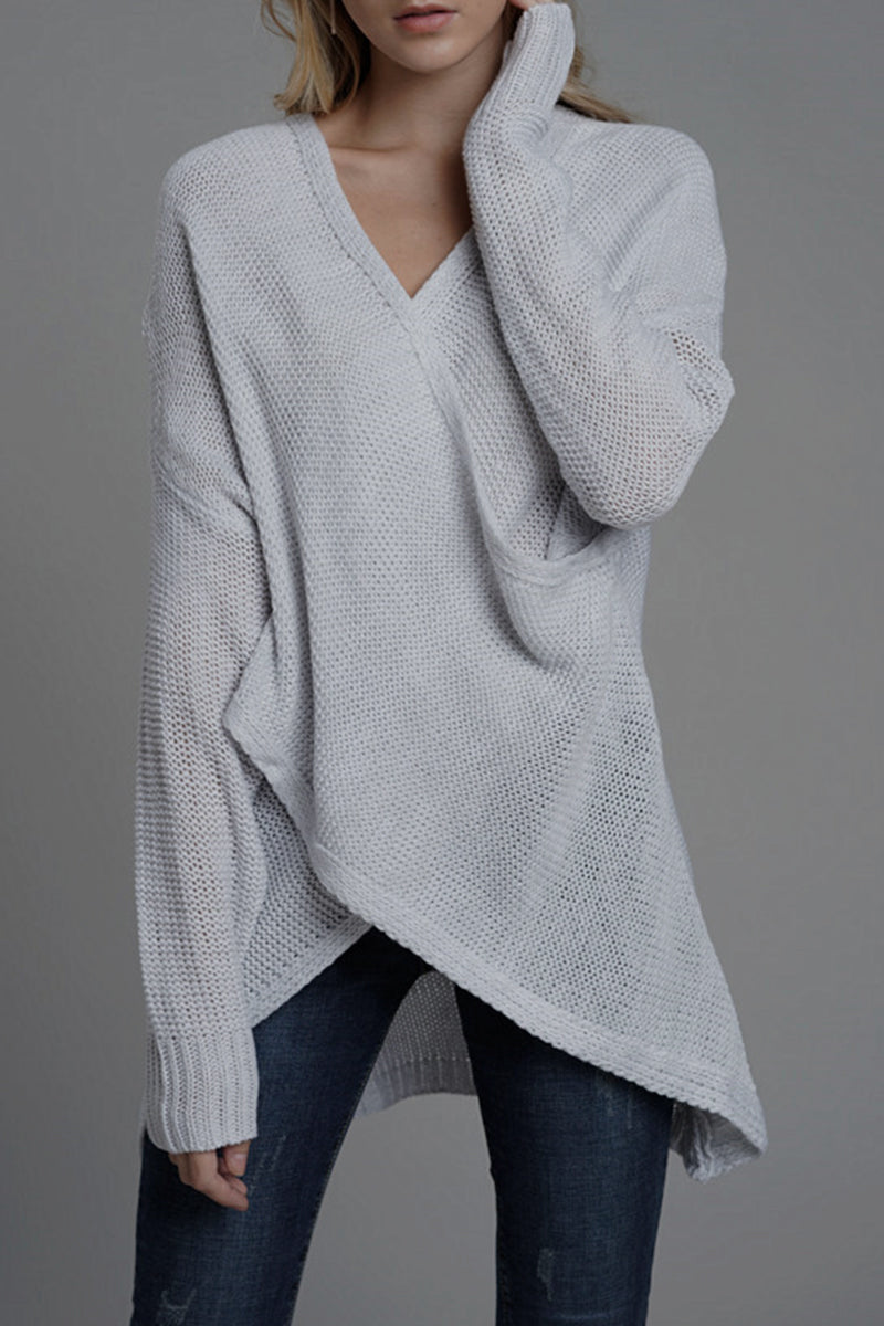 Kaynafashions - Casual Solid Patchwork V Neck Tops