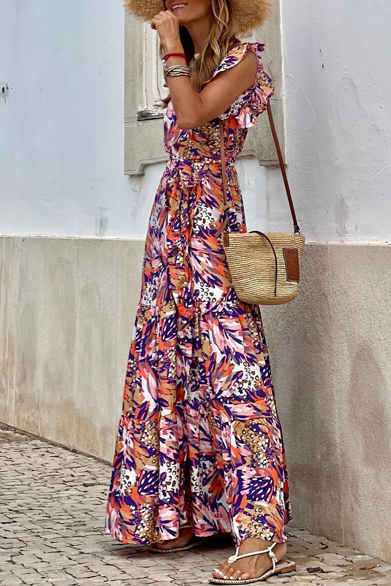 Kaynafashions - Sweet Elegant Print Patchwork V Neck Sleeveless Dress Dresses