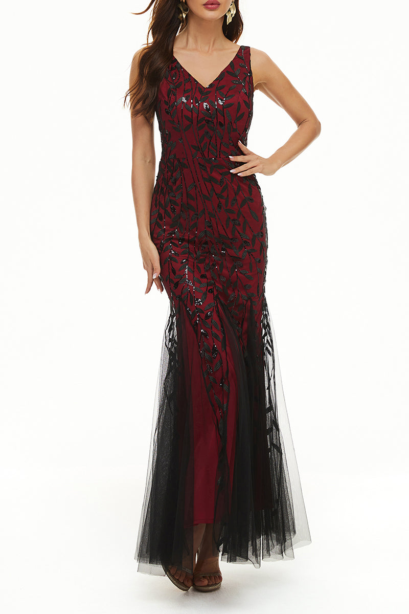 Kaynafashions - Elegant Formal Patchwork Embroidered V Neck Evening Dress Dresses(10 Colors)