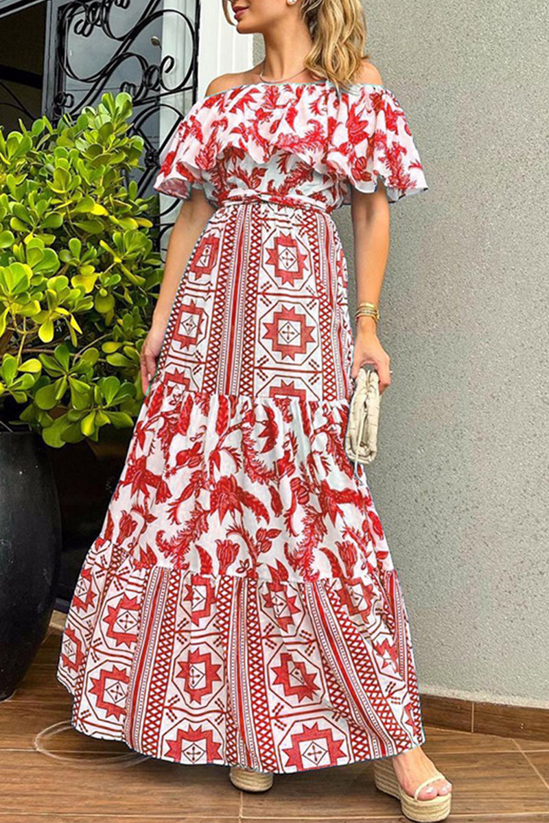 Kaynafashions - Fashion Elegant Print Printing Off the Shoulder Off The Shoulder Dresses