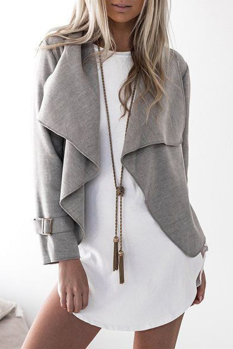 Kaynafashions - Casual Solid Patchwork Mandarin Collar Outerwear