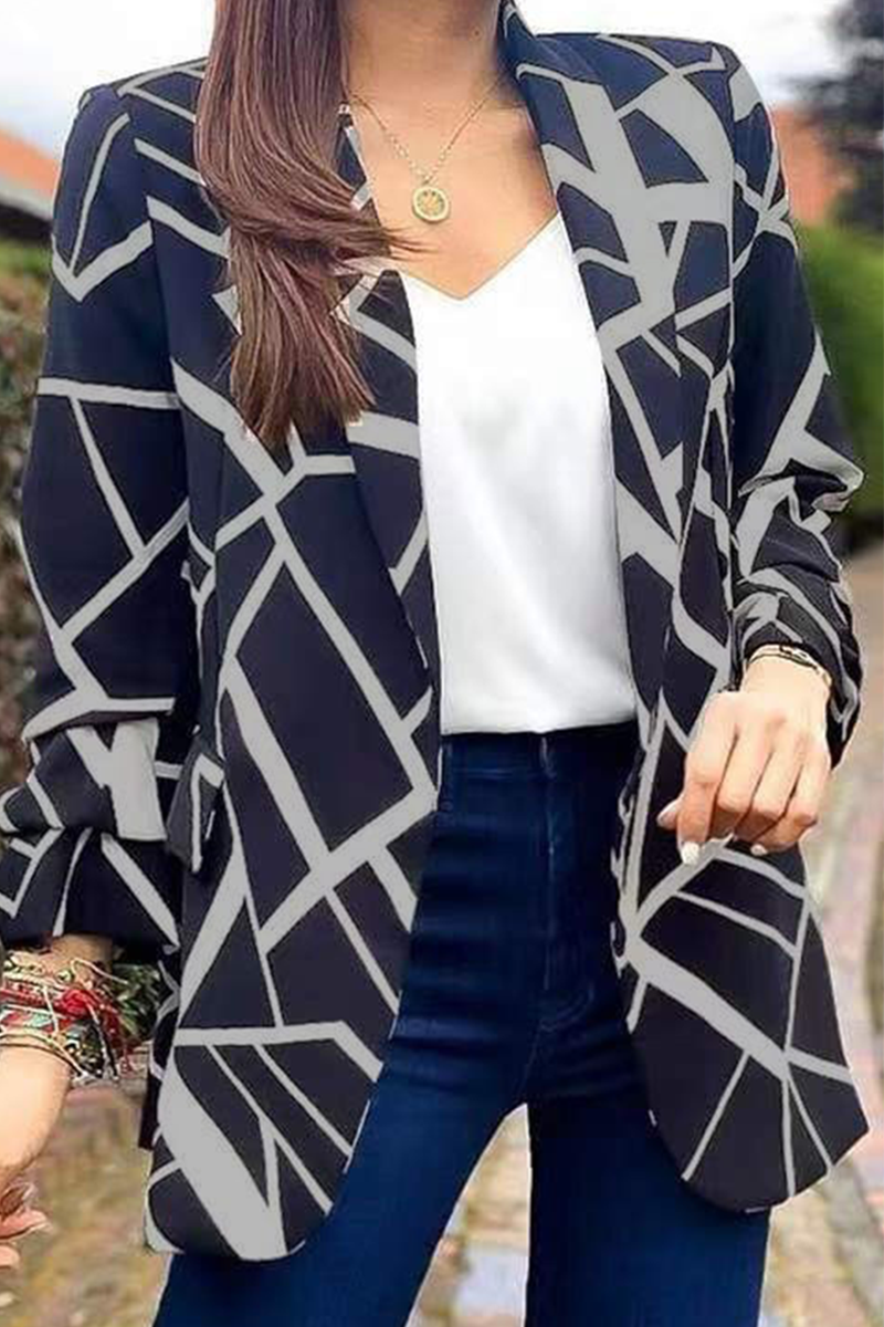 Kaynafashions - Fashion Print Printing Turndown Collar Outerwear(6 colors)