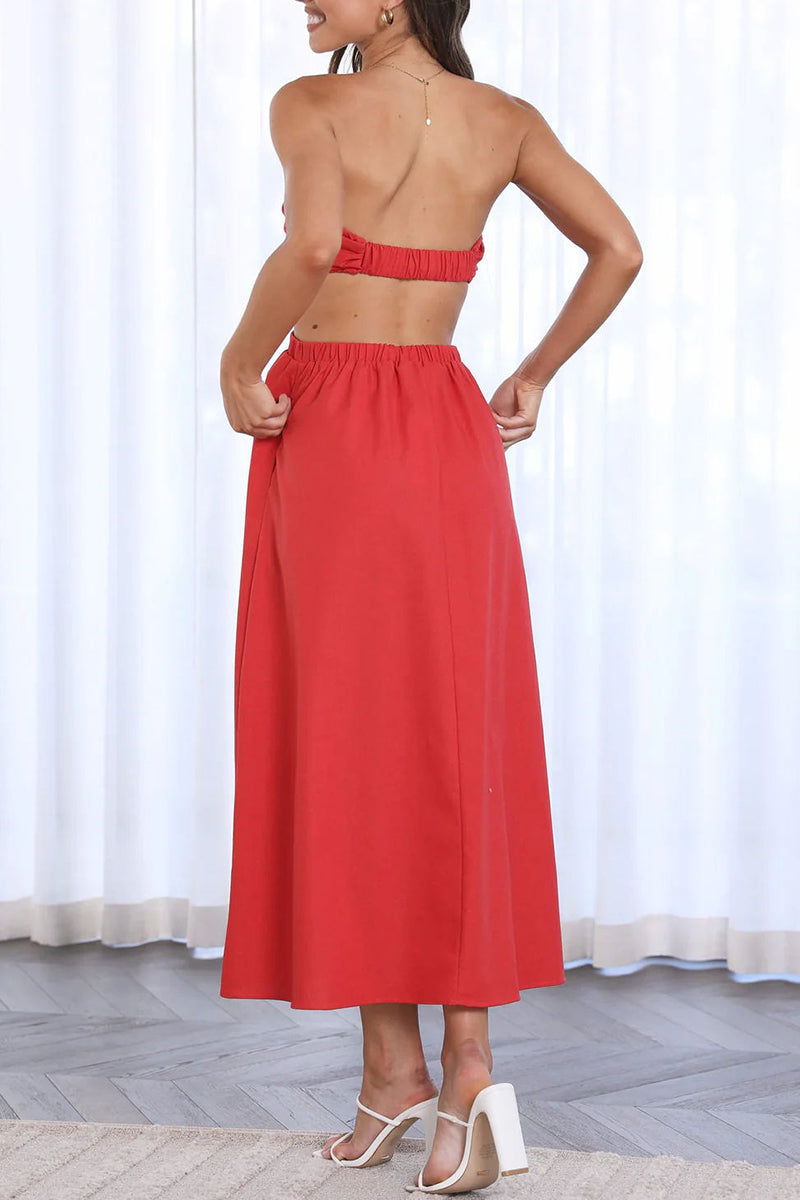 Kaynafashions - Sexy Celebrities Solid Backless Strapless Waist Skirt Dresses