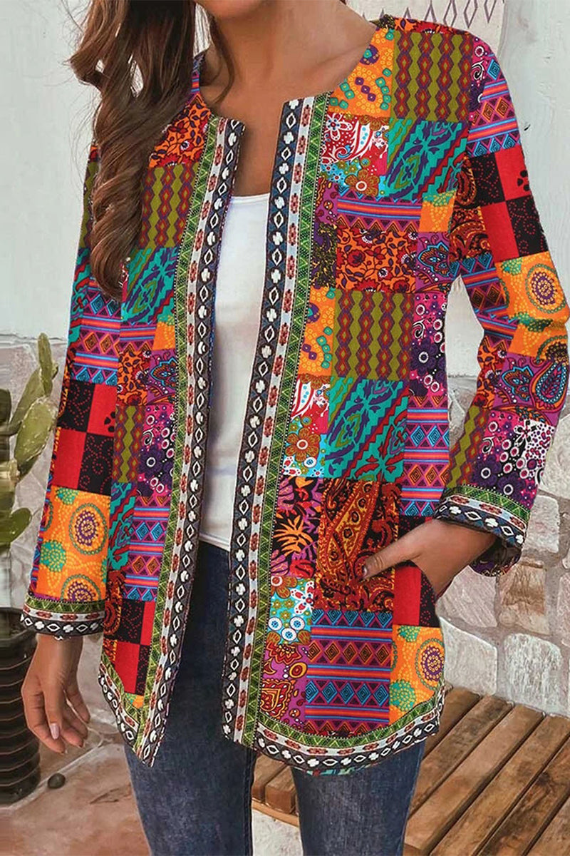 Kaynafashions - Print Printing O Neck Outerwear(3 Colors)