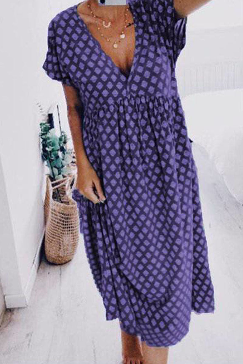 Kaynafashions - Fashion Street Print V Neck A Line Dresses(4 Colors)