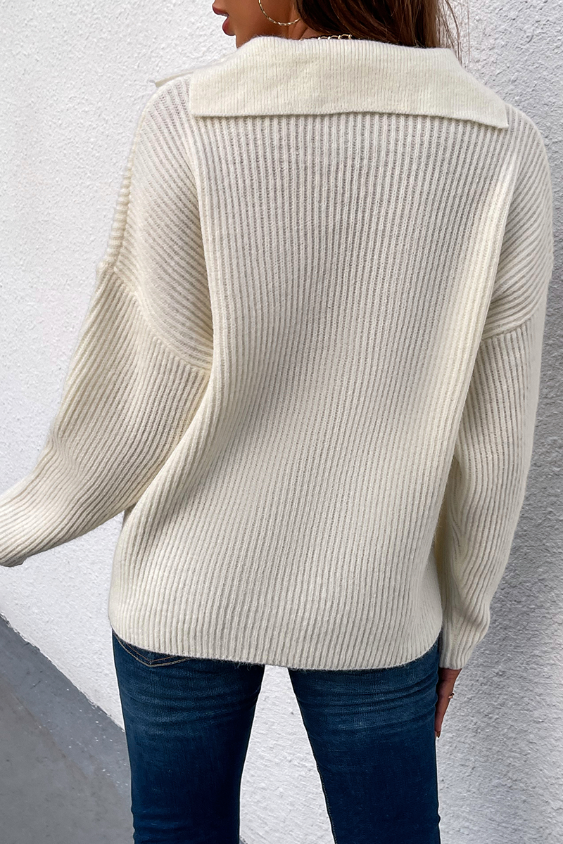 Kaynafashions - Casual Solid Patchwork Turndown Collar Tops Sweater(4 colors)