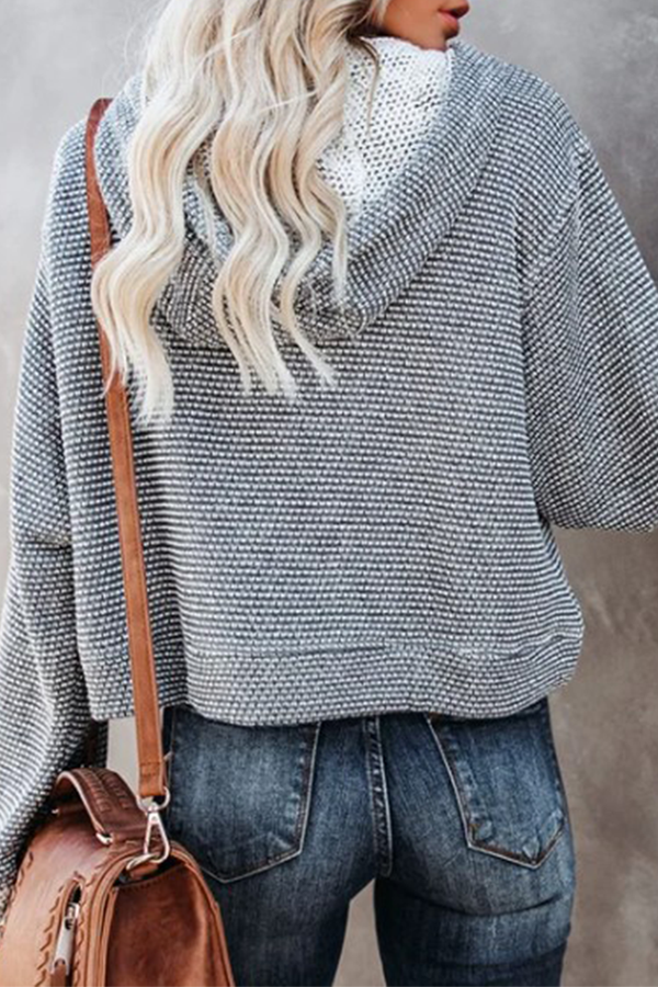 Kaynafashions - Casual Patchwork Draw String Contrast Hooded Collar Tops