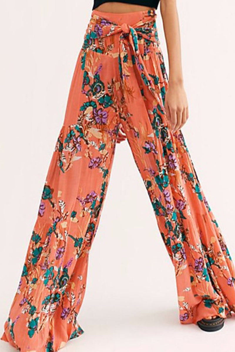 Kaynafashions - Casual Street Print Fold Loose High Waist Wide Leg Bottoms(21 Colors)