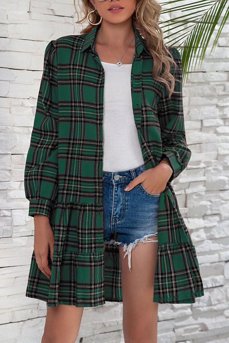 Kaynafashions - British Style Plaid Print Patchwork Turndown Collar Dresses(3 colors)