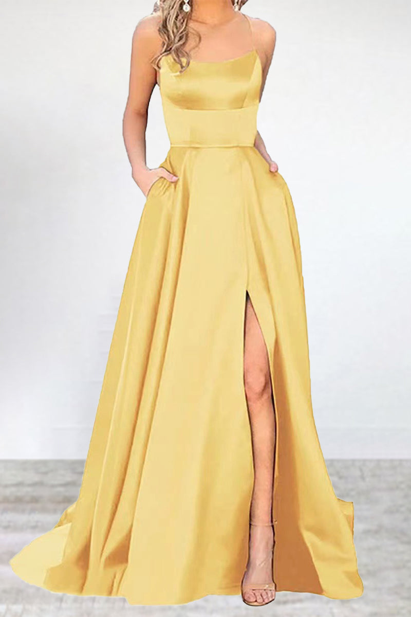 Kaynafashions - Sexy Formal Solid High Opening U Neck Evening Dress Dresses(16 Colors)