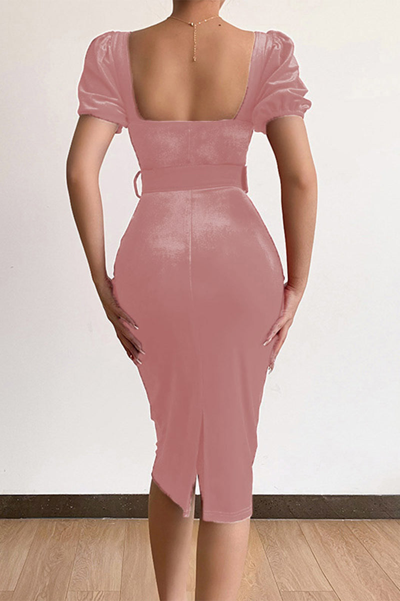 Kaynafashions - Elegant Solid With Belt Asymmetrical V Neck One Step Skirt Dresses(7 Colors)