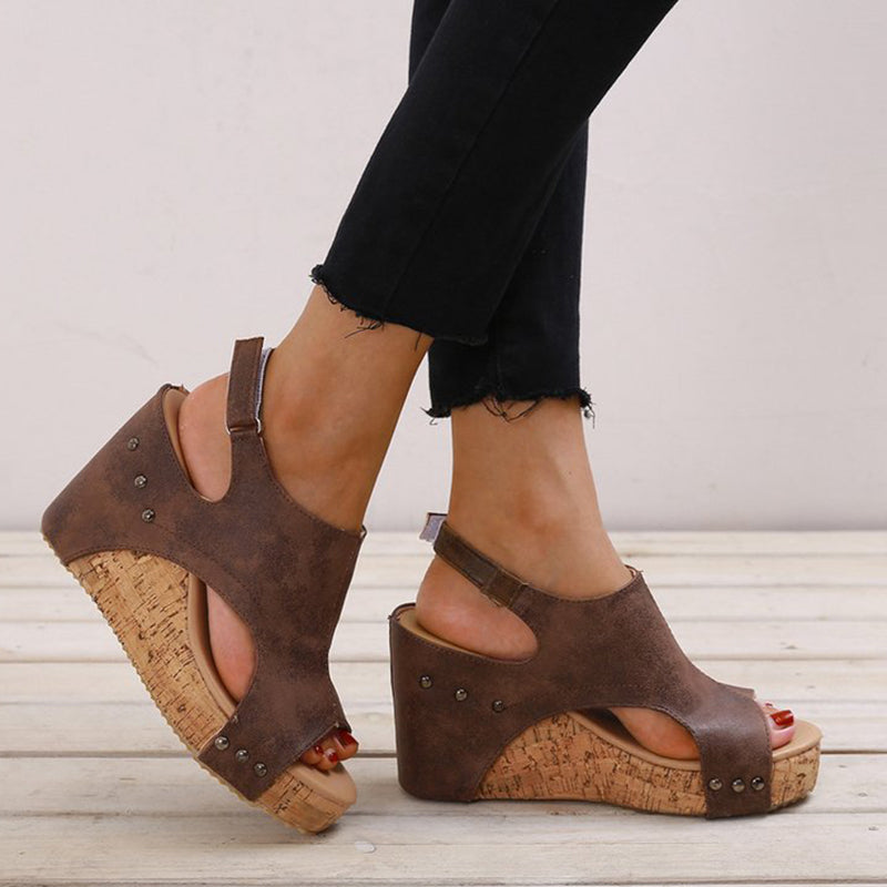 Kaynafashions - Casual Simplicity Patchwork Fish Mouth Wedges Shoes