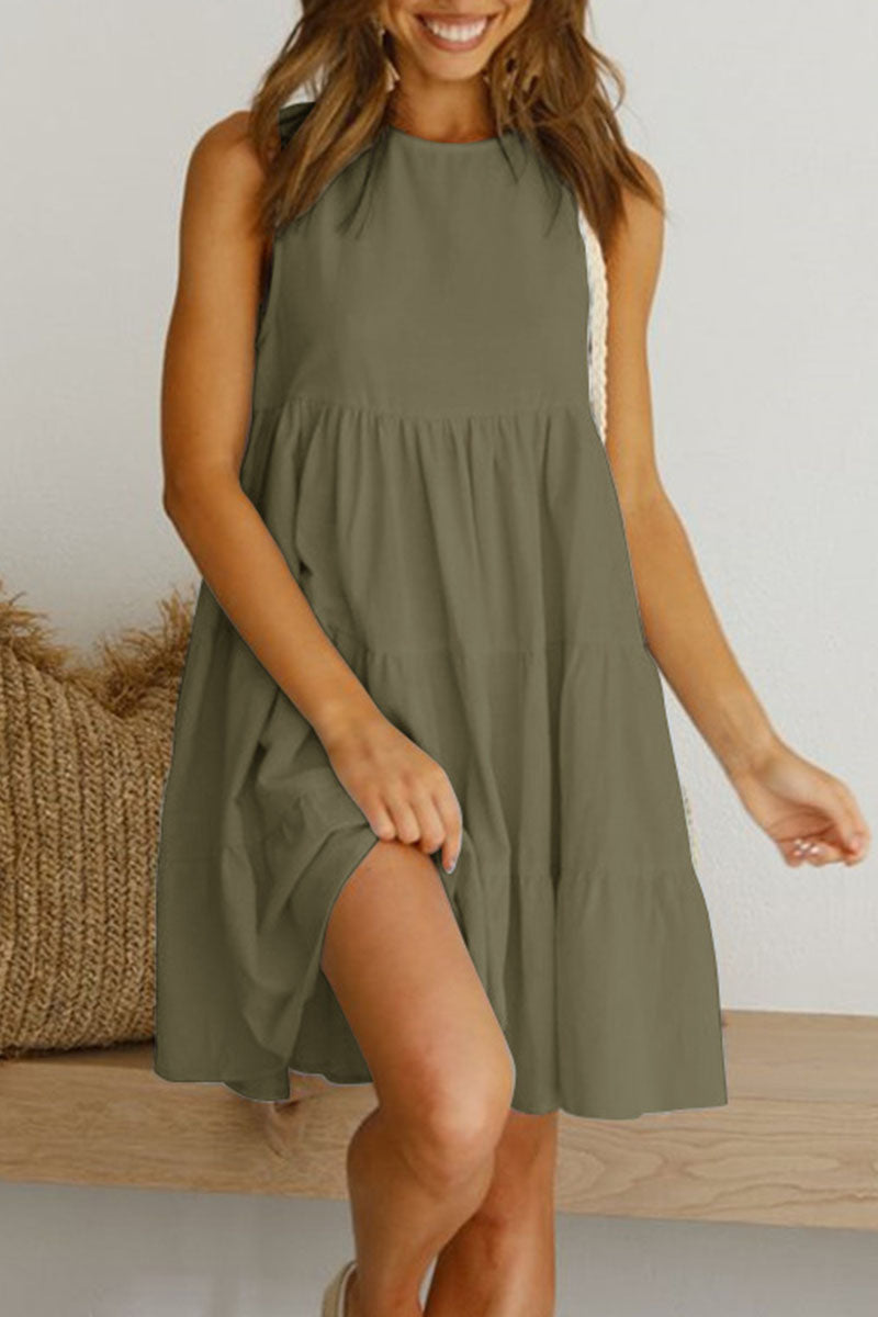 Kaynafashions - Fashion Casual Solid Patchwork O Neck Princess Dresses(6 Colors)