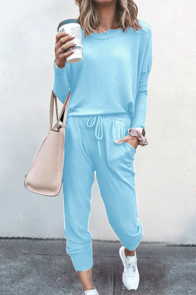 Kaynafashions - Fashion Solid Patchwork O Neck Long Sleeve Two Pieces(6 Colors)