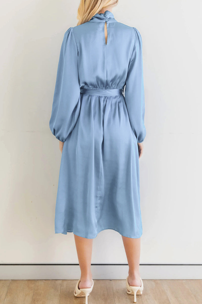 Kaynafashions - Sweet Elegant Solid Bandage Mandarin Collar A Line Dresses(4 Colors)