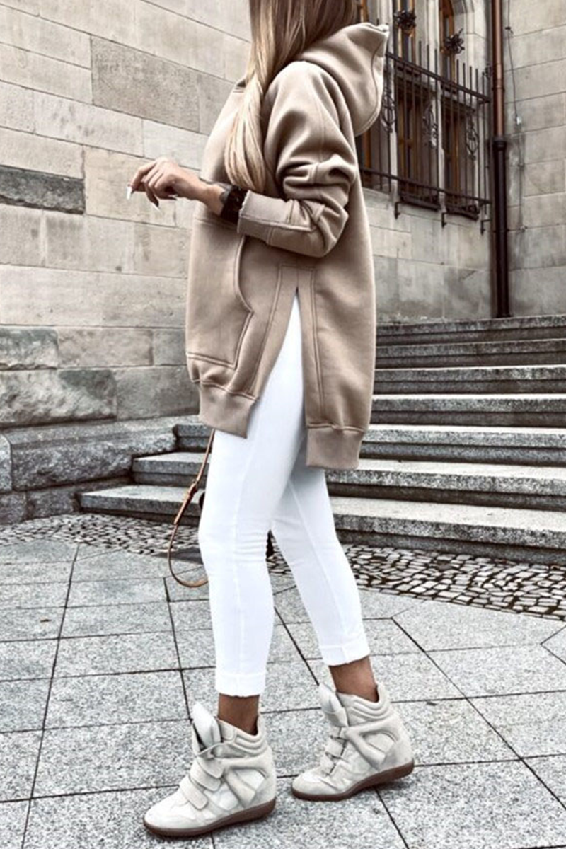 Kaynafashions - Casual Solid Patchwork Hooded Collar Tops(3 colors)