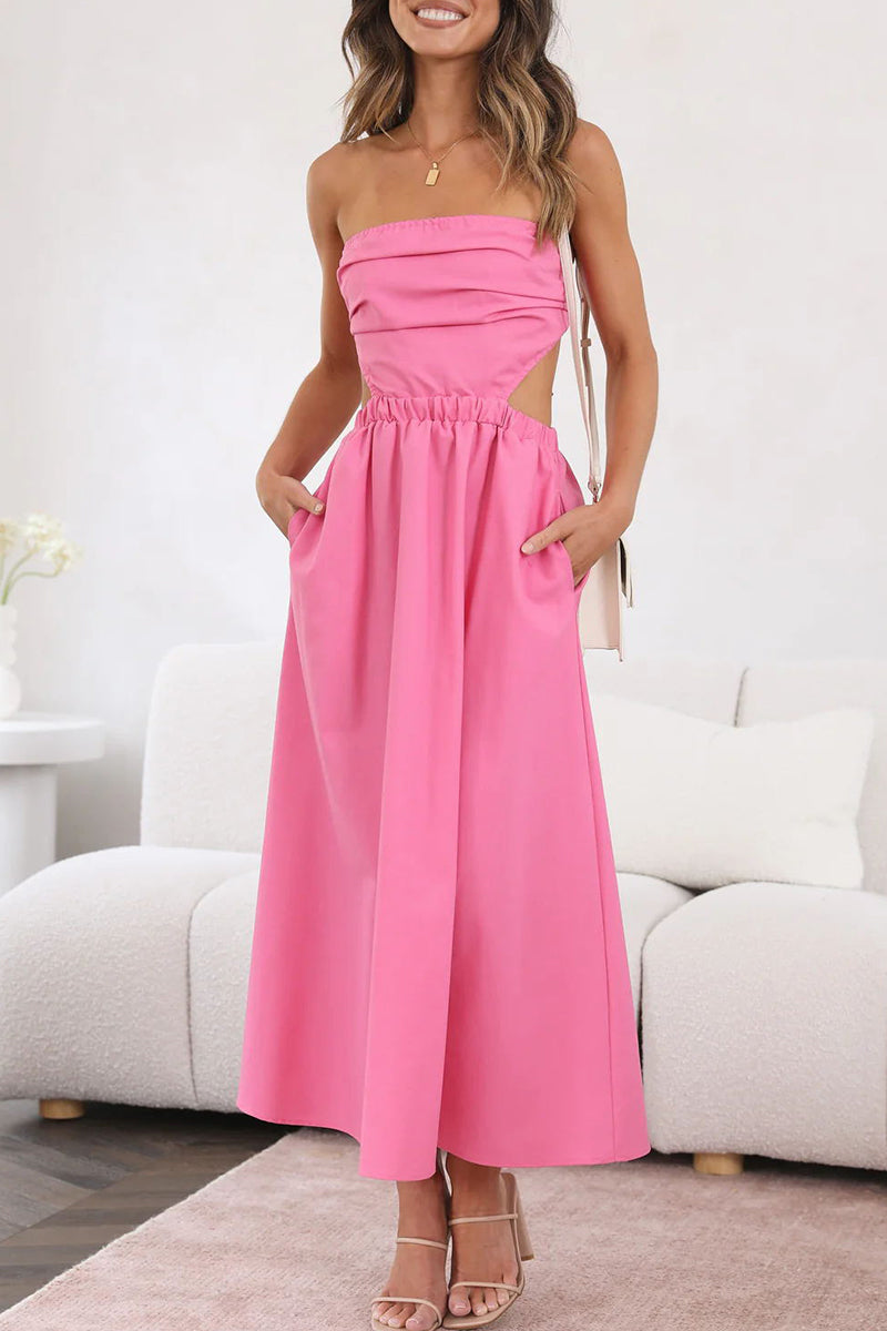 Kaynafashions - Sexy Celebrities Solid Backless Strapless Waist Skirt Dresses