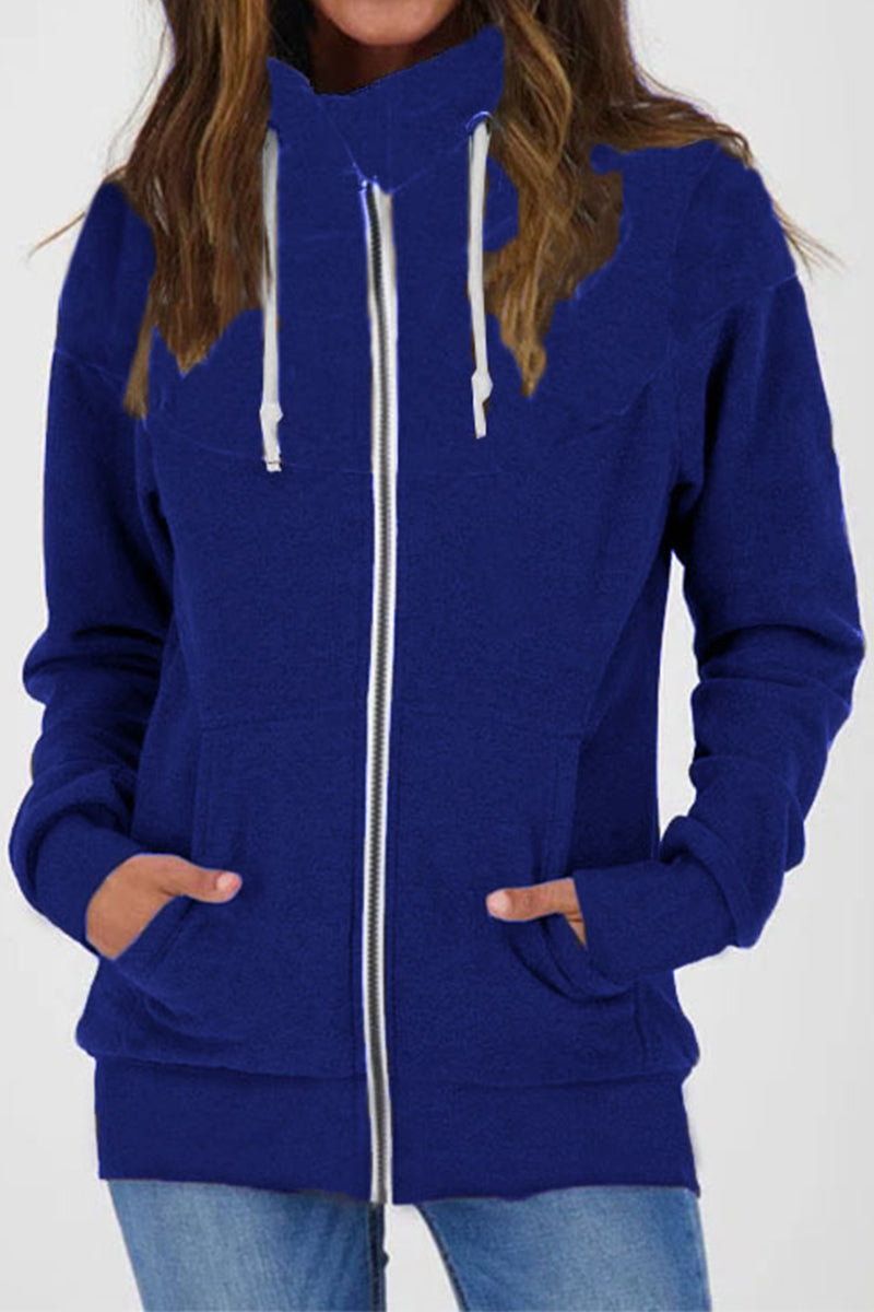 Kaynafashions - Casual Color Block Contrast Zipper Turtleneck Tops