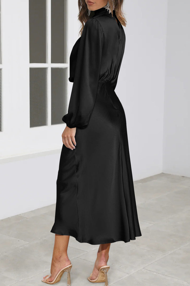 Kaynafashions - Elegant Solid Fold Half A Turtleneck Dresses