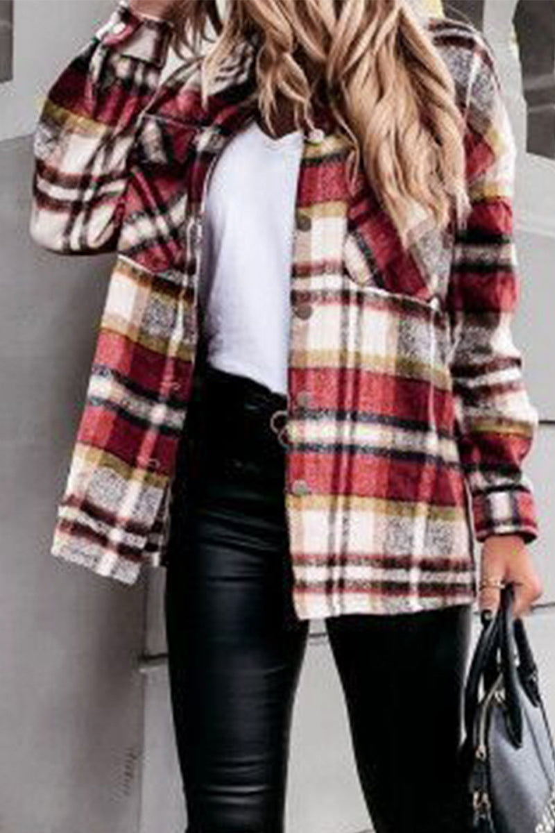 Kaynafashions - Fashion Casual Plaid Patchwork Turndown Collar Tops