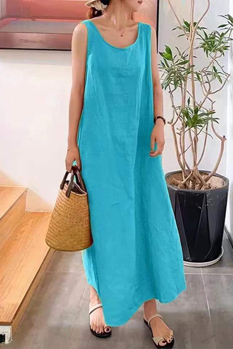 Kaynafashions - Casual Simplicity Solid Pocket O Neck Sleeveless Dress Dresses(6 Colors)