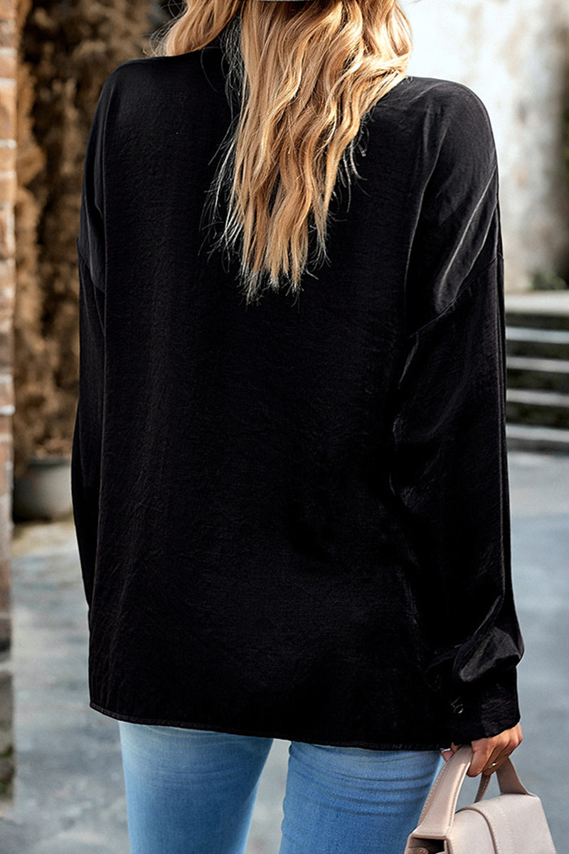 Kaynafashions - Casual Solid Tassel Shirt Collar Tops