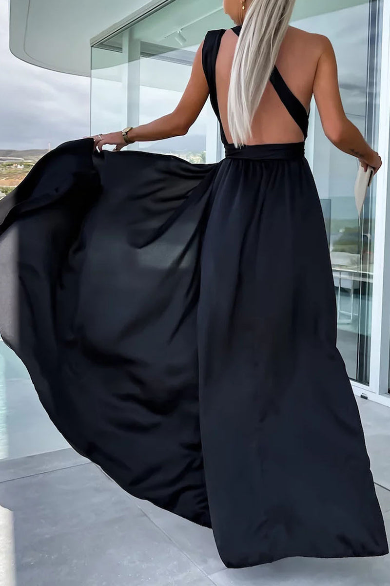 Kaynafashions - Casual Vacation Solid Frenulum V Neck A Line Dresses(4 Colors)