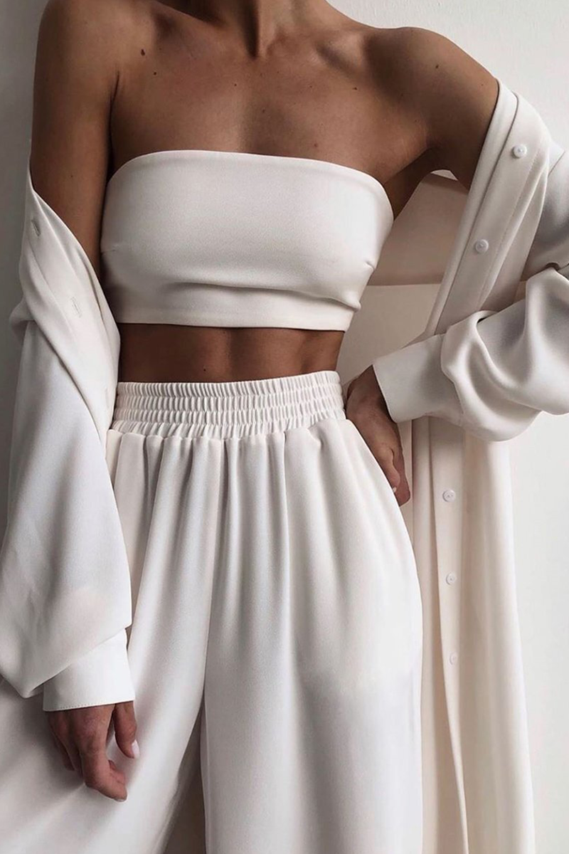 Kaynafashions - Fashion Casual Solid With Belt Strapless Three Pieces(4 colors)