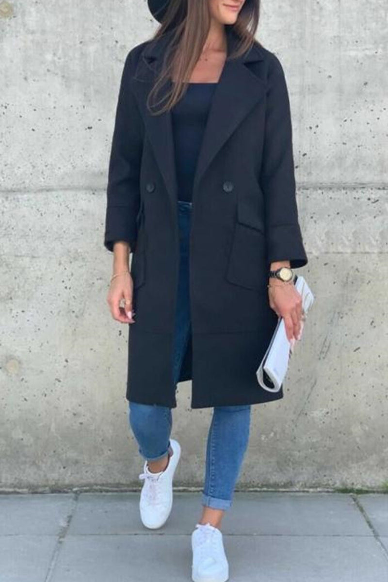 Kaynafashions - Sweet Street Elegant Solid Buckle Turn-back Collar Outerwear