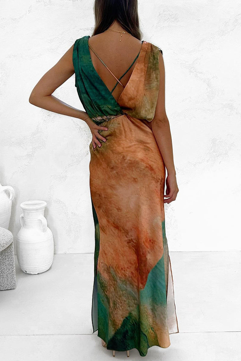 Kaynafashions - Casual Vacation Tie Dye Backless V Neck A Line Dresses