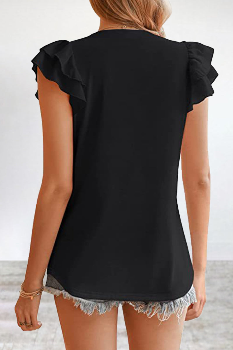 Kaynafashions - Casual Simplicity Solid Flounce V Neck T-Shirts(5 Colors)