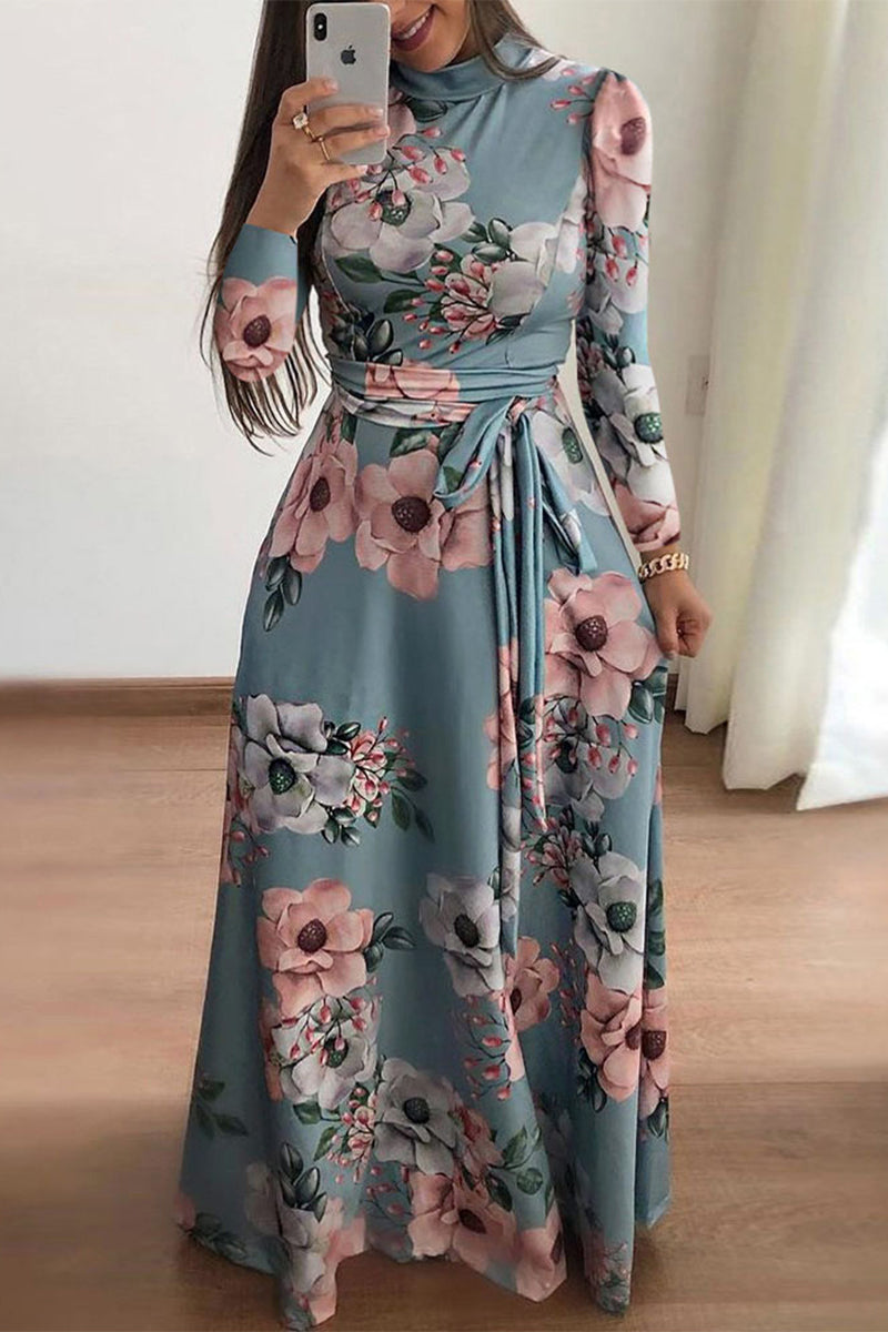 Kaynafashions - Elegant Print Patchwork Mandarin Collar Asymmetrical Dresses
