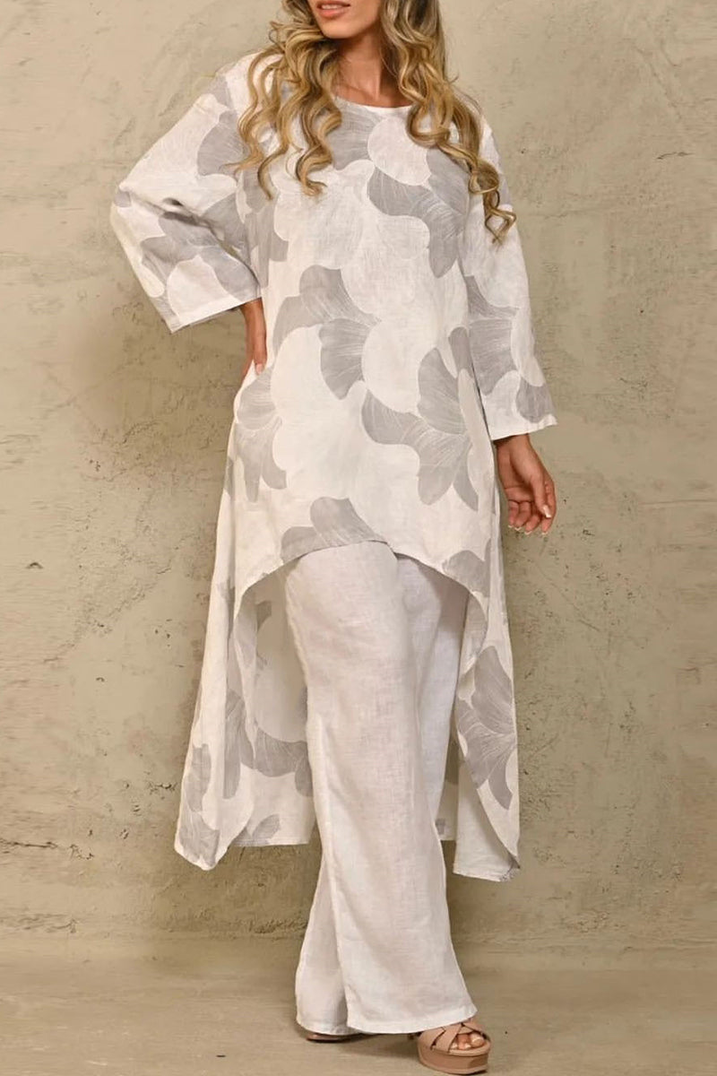 Kaynafashions - Casual Floral Asymmetrical O Neck Long Sleeve Two Pieces