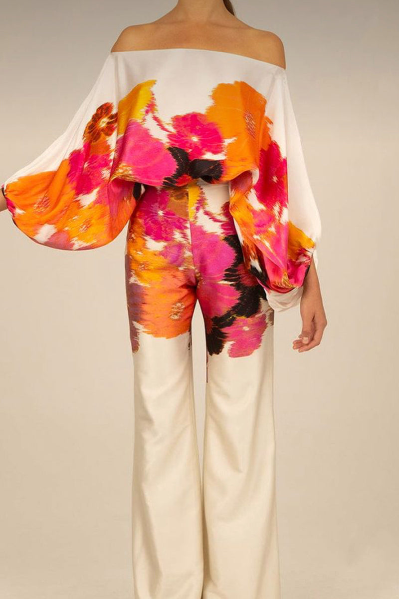 Kaynafashions - Casual Elegant Print Patchwork Off the Shoulder Long Sleeve Two Pieces(13 Colors)