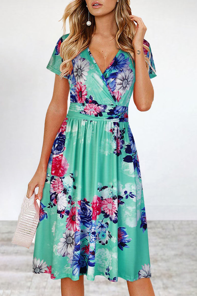 Kaynafashions - Elegant College Floral Patchwork V Neck A Line Dresses