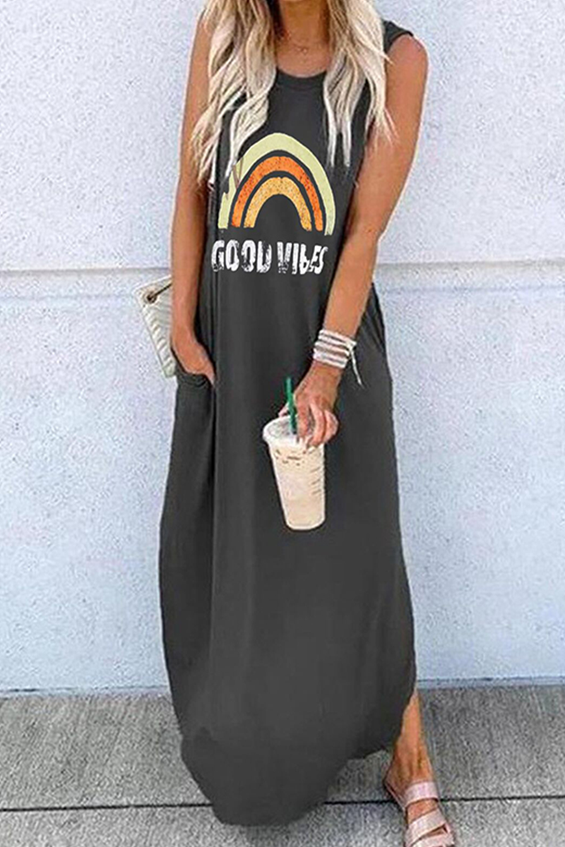 Kaynafashions - Casual Print Split Joint O Neck Straight Dresses(9 colors)