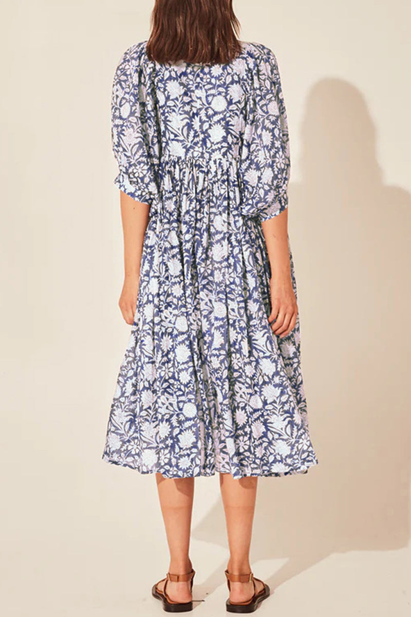 Kaynafashions - College Vacation Floral Patchwork Frenulum Asymmetrical Collar Beach Dress Dresses(6 Colors)