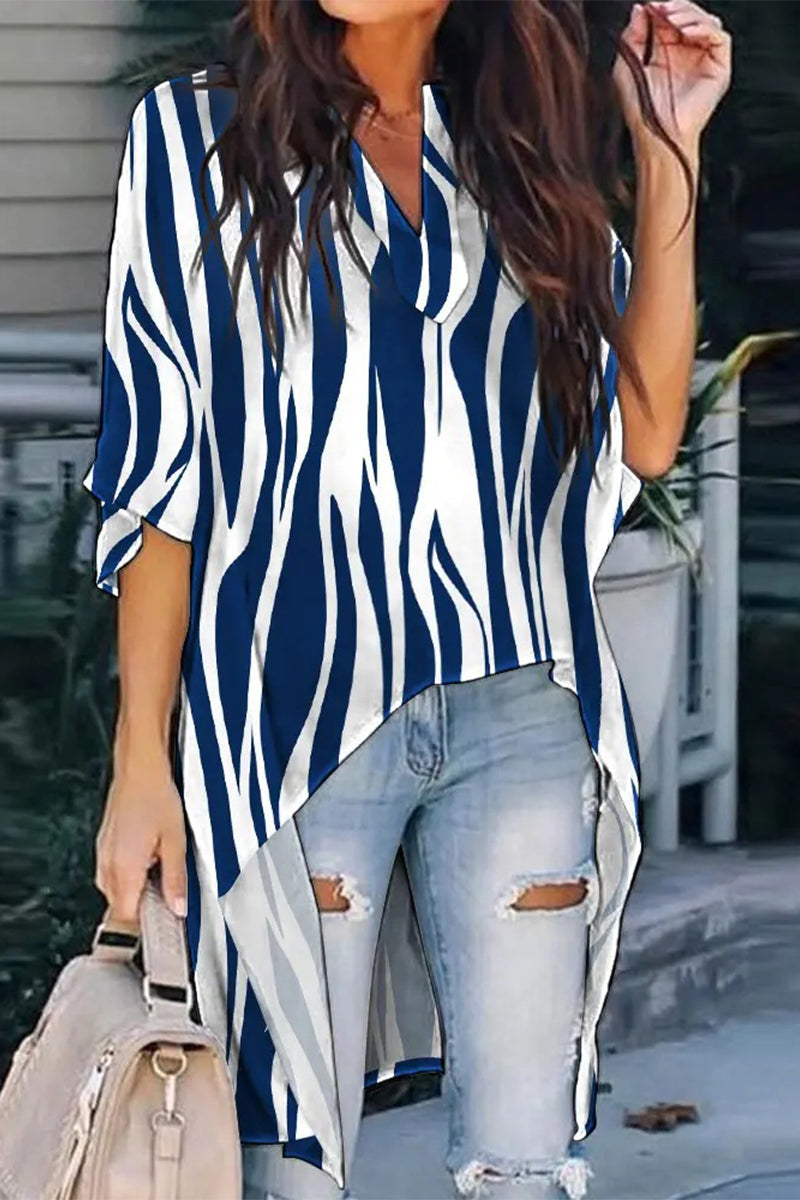 Kaynafashions - Fashion Simplicity Print Printing V Neck Tops(5 Colors)