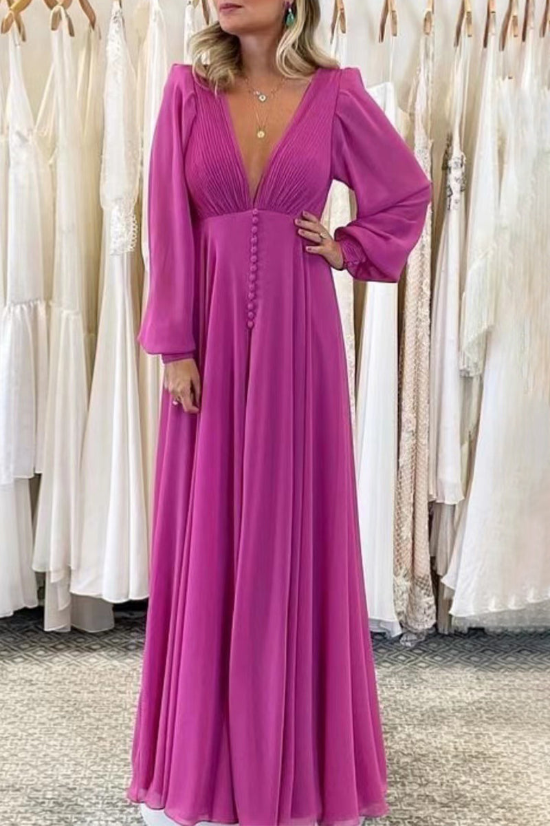 Kaynafashions - Elegant Solid Fold V Neck Waist Skirt Dresses