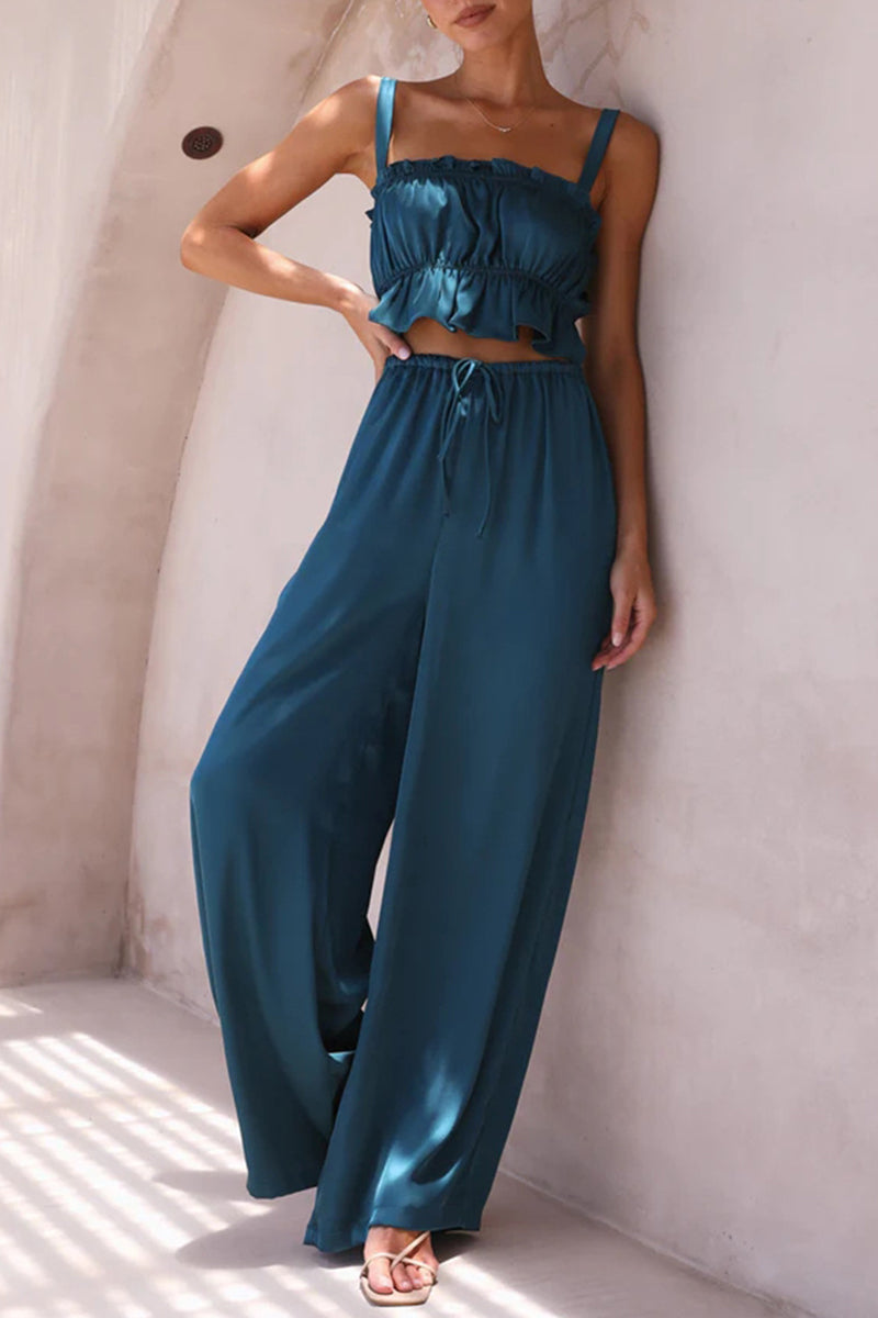 Kaynafashions - Celebrities Elegant Solid Flounce Square Collar Sleeveless Two Pieces