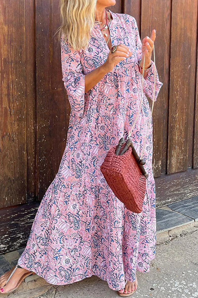 Kaynafashions - Sweet Print Patchwork O Neck A Line Dresses