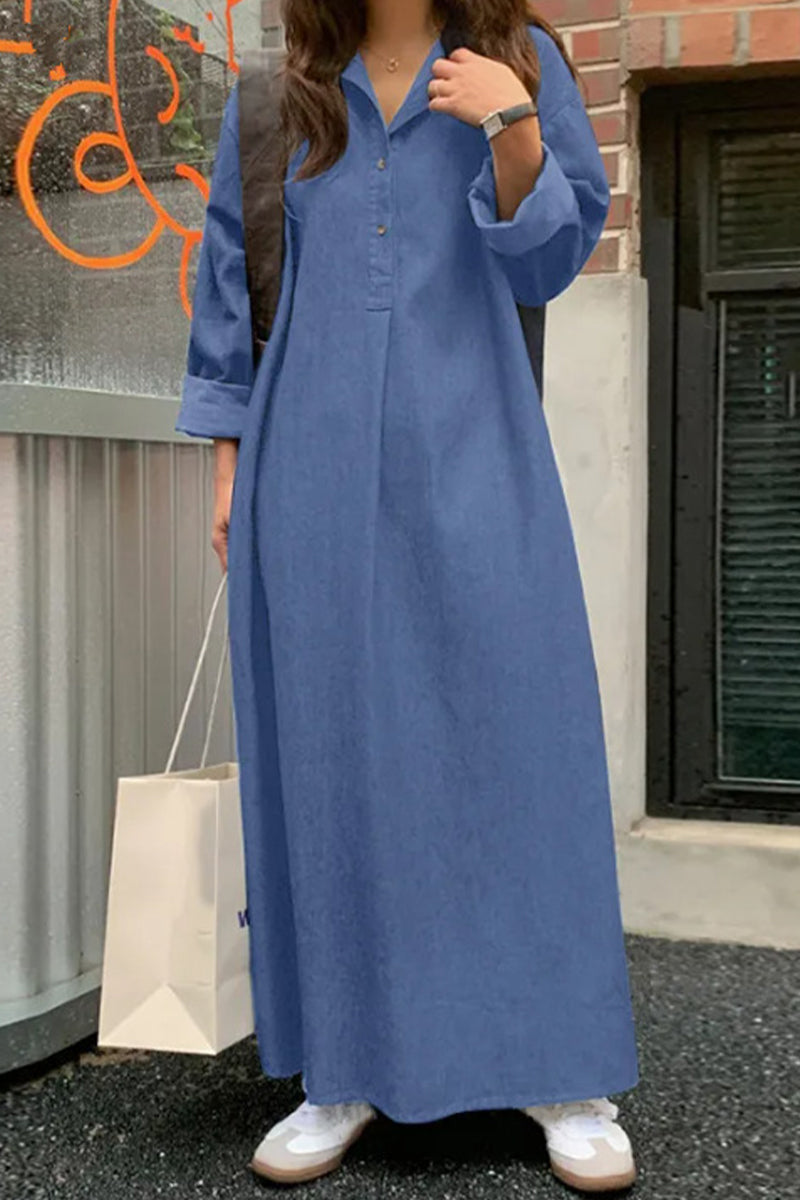 Kaynafashions - Casual Solid Pocket POLO collar Irregular Dress Dresses