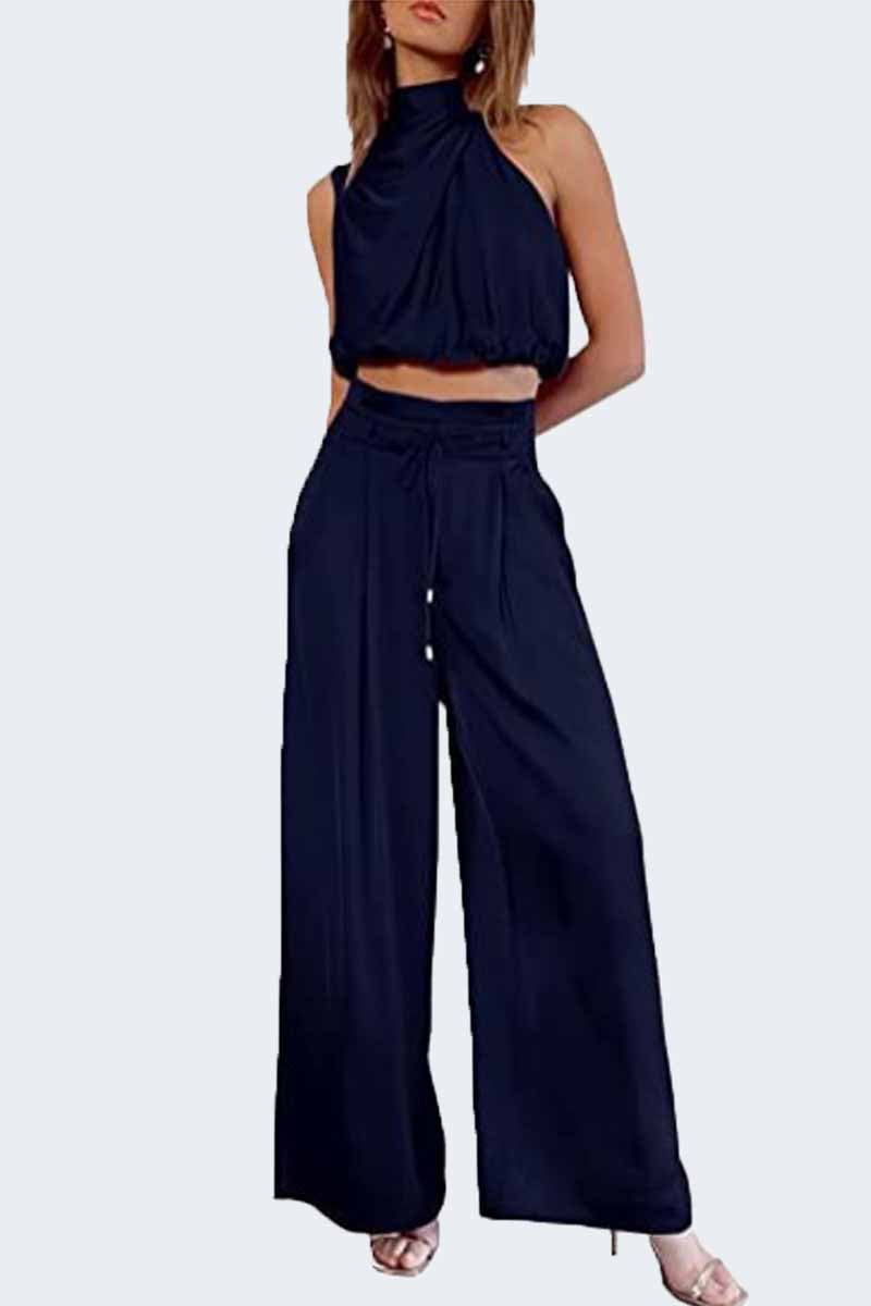 Kaynafashions - Casual Solid Patchwork O Neck Sleeveless Two Pieces