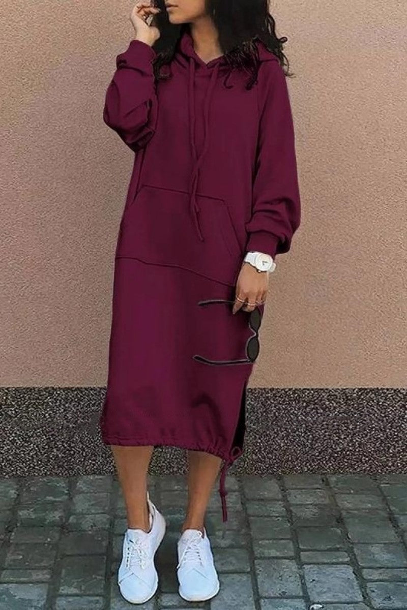Kaynafashions - Casual Solid Patchwork Hooded Collar Long Sleeve Dresses