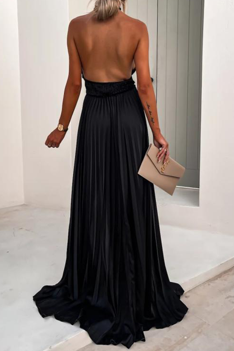 Kaynafashions - Fashion Solid High Opening Halter Cake Skirt Dresses(4 Colors)