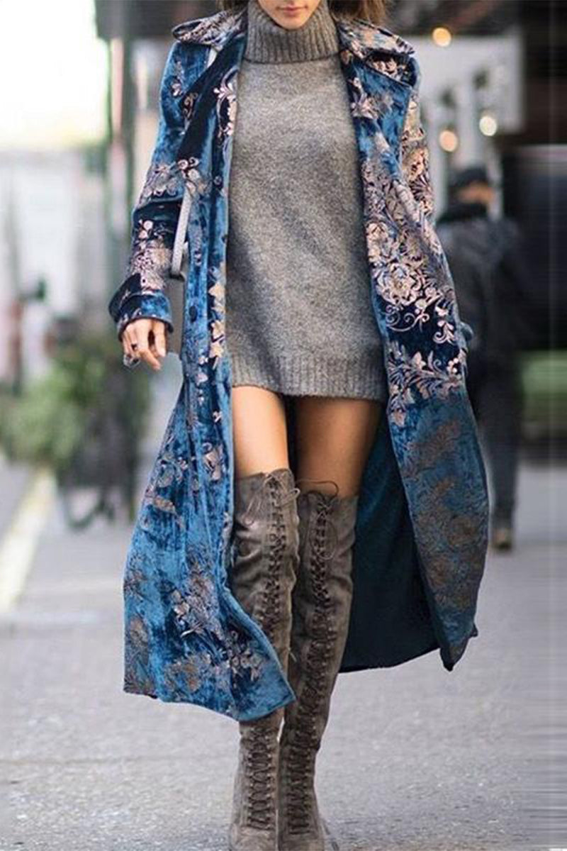 Kaynafashions - Casual British Style Print Cardigan Collar Outerwear