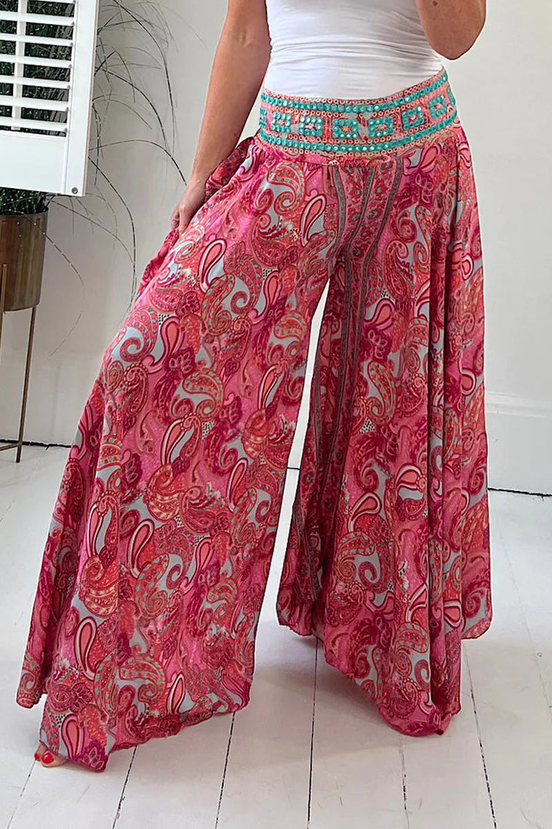Kaynafashions - Casual College Print Patchwork High Waist Wide Leg Full Print Bottoms