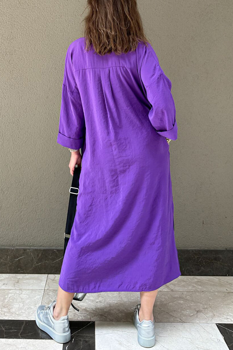 Kaynafashions - Casual Solid Buckle POLO collar Shirt Dress Dresses