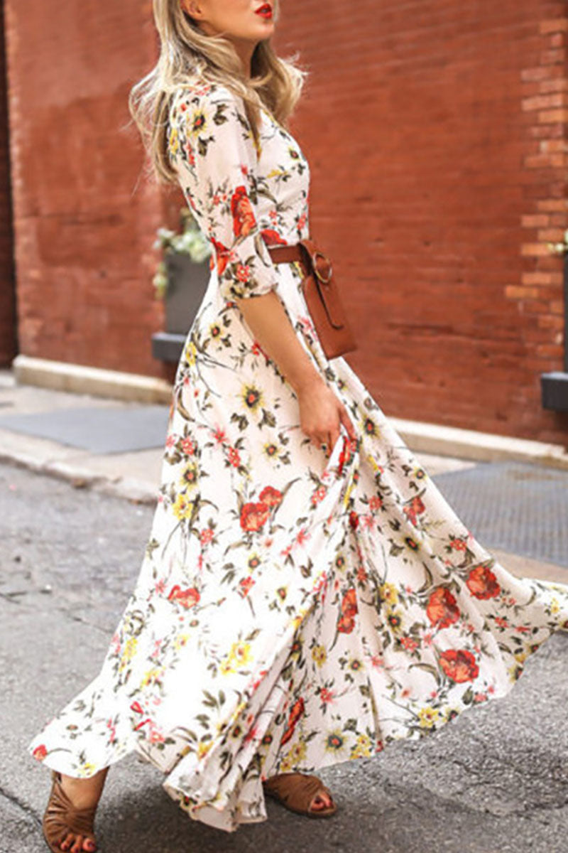 Kaynafashions - Fashion Elegant Print Patchwork O Neck A Line Dresses