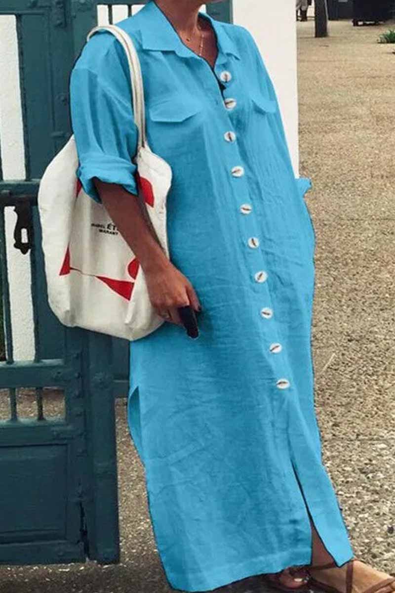 Kaynafashions - Casual Solid Patchwork Turndown Collar Shirt Dress Dresses(3 Colors)